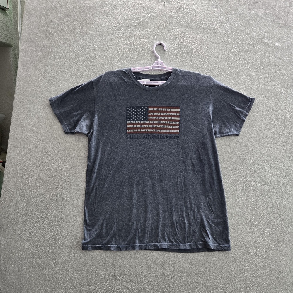 5.11 Tactical Men Shirt LARGE Gray Graphic American Flag Short‎ Sleeve READ